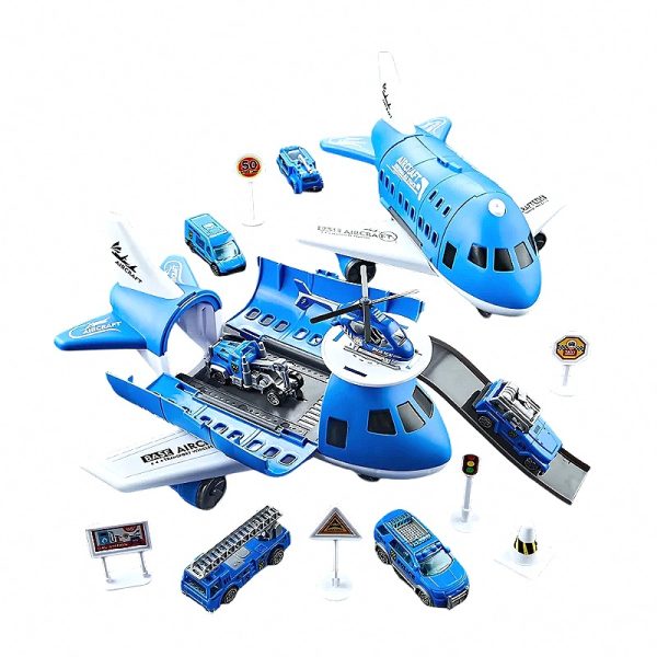 2-in-1 Transforming Airplane Playset with Pull-Back Mini Cars — Cars & Vehicles by ELKLU