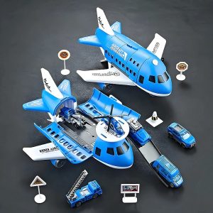 2-in-1 Transforming Airplane Playset with Pull-Back Mini Cars — Cars & Vehicles by ELKLU