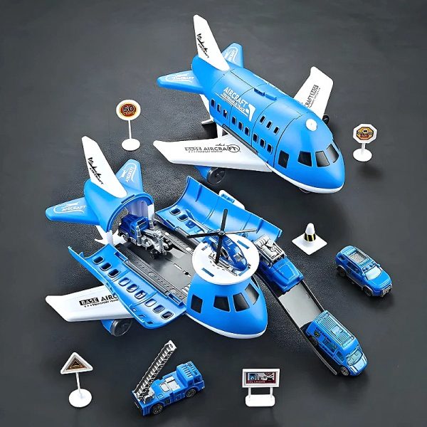 2-in-1 Transforming Airplane Playset with Pull-Back Mini Cars — Cars & Vehicles by ELKLU