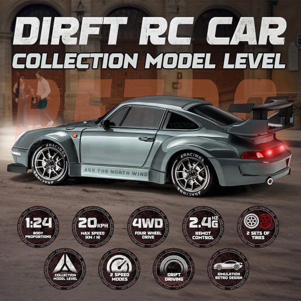 4WD RC Drift Car 1:24 — 2.4 GHz Rechargeable with LED Lights — Cars & Vehicles by ELKLU